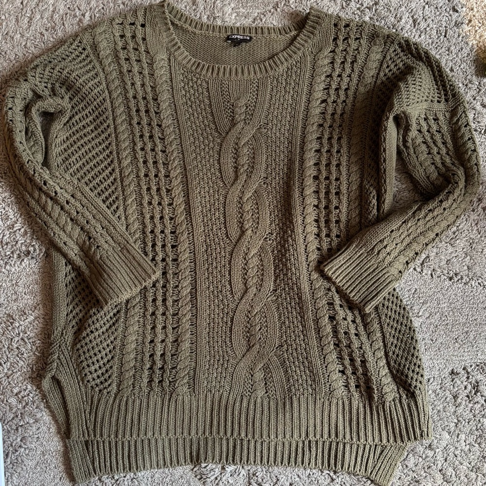 Express Olive Cable Knit Oversized Sweater